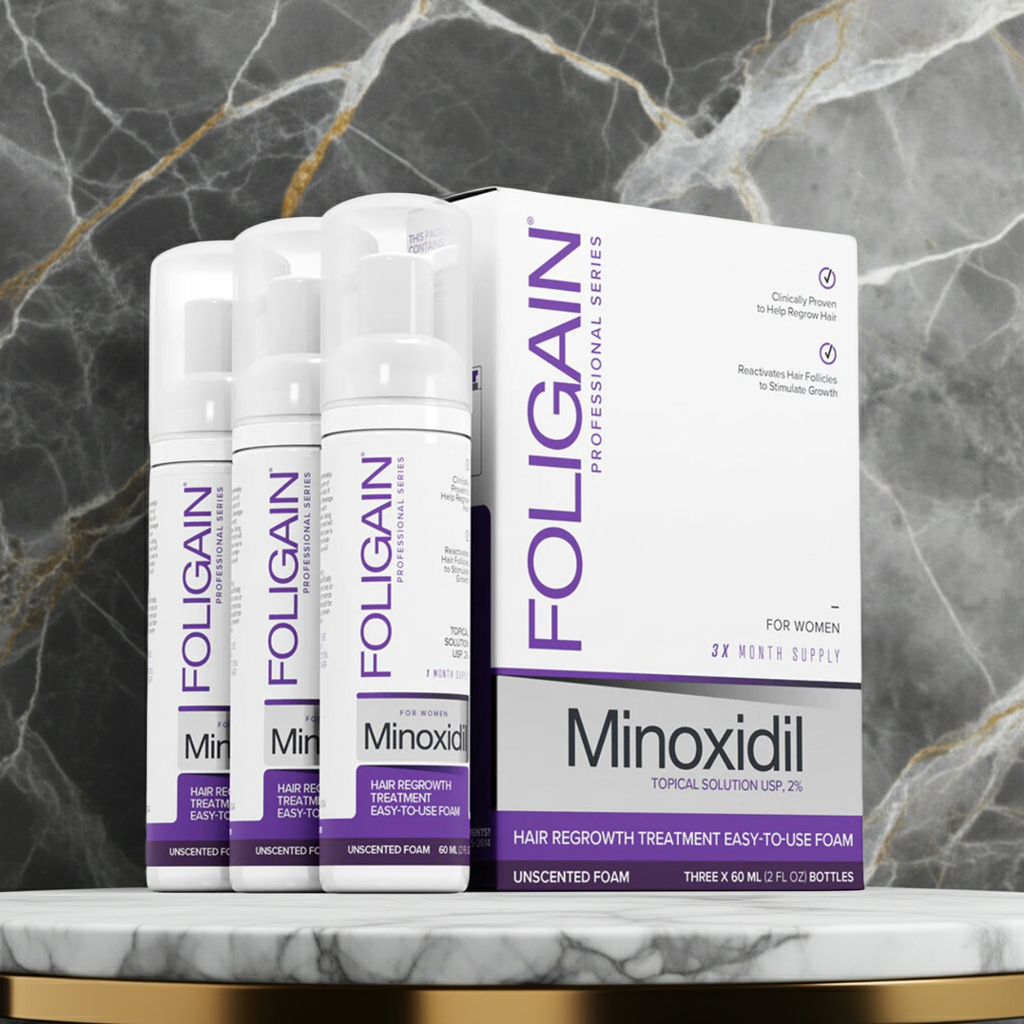 FOLIGAIN Minoxidil 2% Foam Haarwuchs-Schaum für Frauen, (Set mit 3x60g Bottles), 3 Bottles reichen für 3 Monate