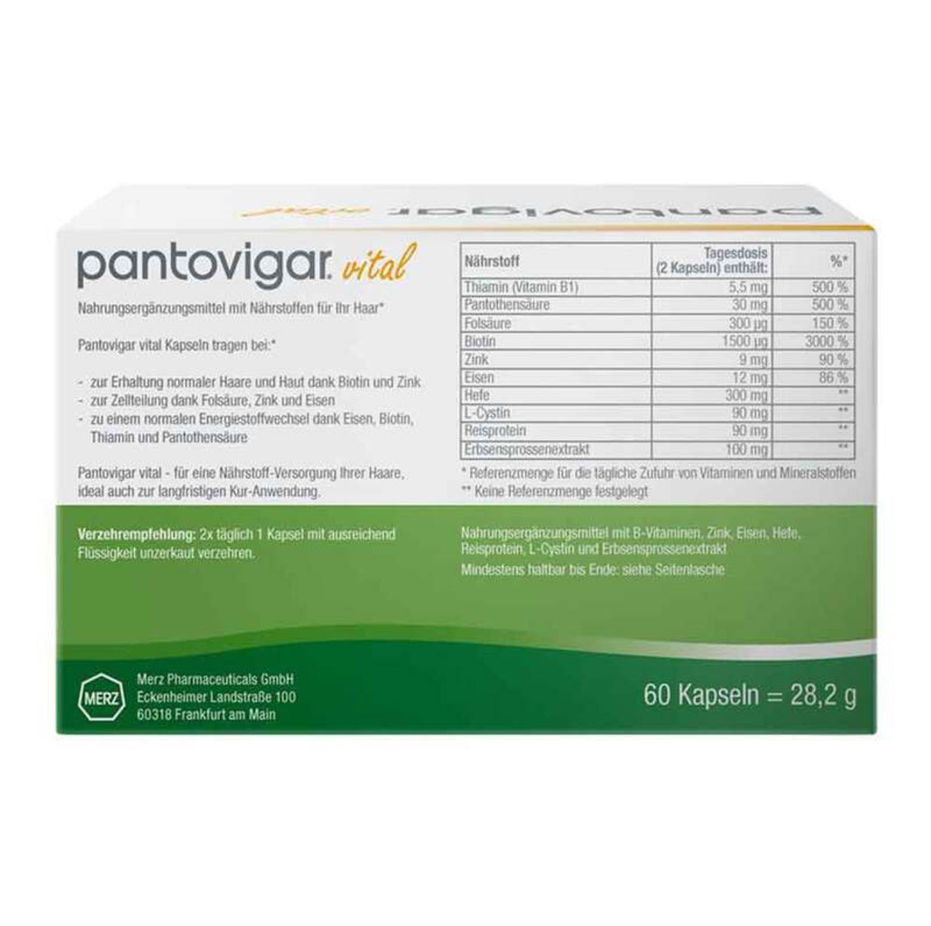 Pantovigar vital Kapseln mit Nährstoffen für Haare, 60 St