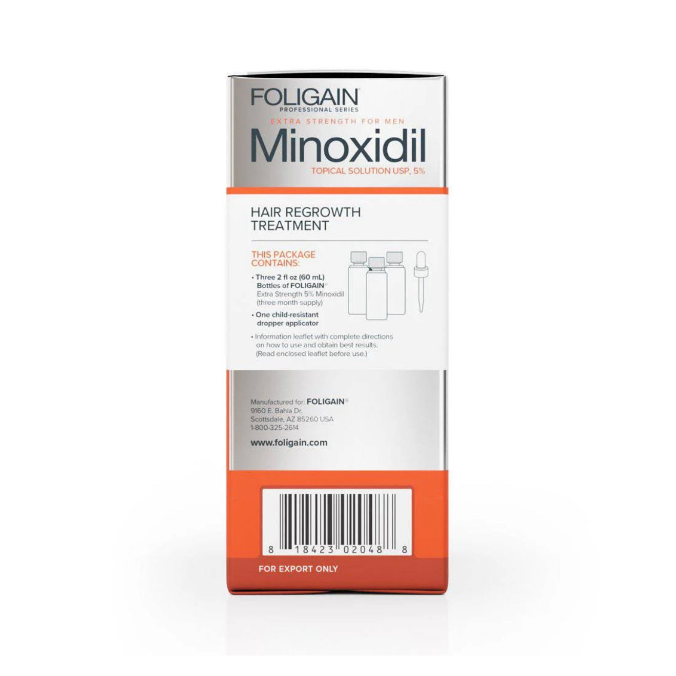 FOLIGAIN Minoxidil 5% , (Set mit 3 Flaschen + Originalpipette), Haarwuchsmittel für Männer 3-Monats