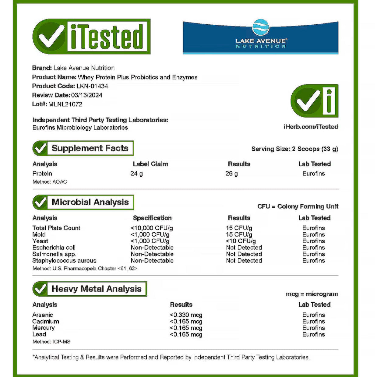 Lake Avenue Nutrition Molkenprotein + Probiotika & Enzyme (Geschmacksneutral, 2,27 kg / 5 lb)