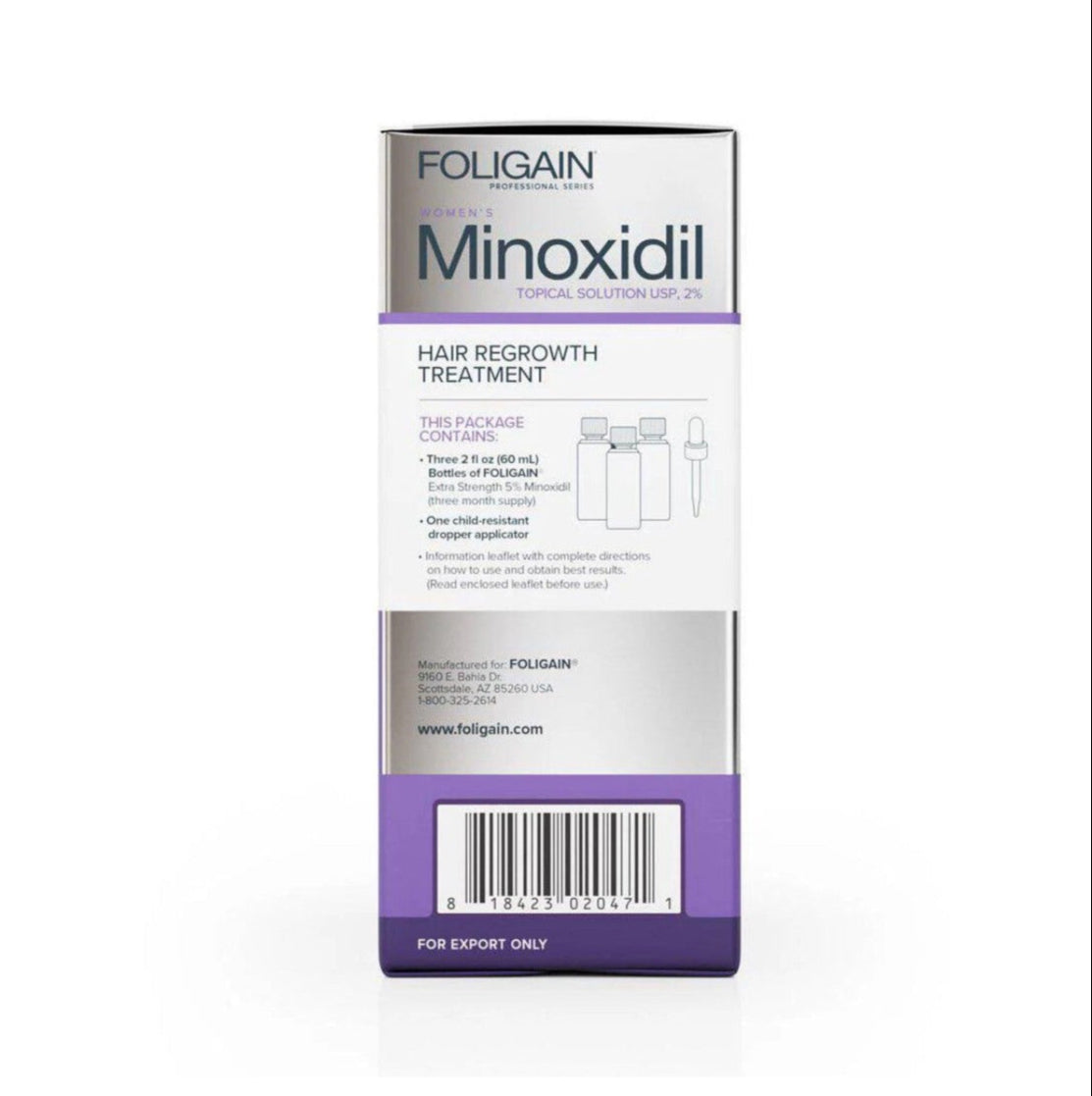 Steigern Sie das Wachstum Ihrer Haare mit FOLIGAIN Minoxidil 2% für Frauen! Dieses Set enthält 3 Flaschen und eine Originalpipette für bequeme Anwendung. Erzielen Sie mit diesem wissenschaftlich erprobten Haarwuchsmittel sichtbare Ergebnisse und stärken Sie Ihr Selbstbewusstsein. Jetzt kaufen und das volle Potenzial Ihrer Haare entfalten!