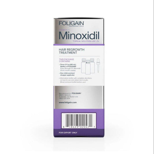 Steigern Sie das Wachstum Ihrer Haare mit FOLIGAIN Minoxidil 2% für Frauen! Dieses Set enthält 3 Flaschen und eine Originalpipette für bequeme Anwendung. Erzielen Sie mit diesem wissenschaftlich erprobten Haarwuchsmittel sichtbare Ergebnisse und stärken Sie Ihr Selbstbewusstsein. Jetzt kaufen und das volle Potenzial Ihrer Haare entfalten!