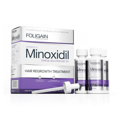 Als führende Marke in der Haarpflegebranche bietet FOLIGAIN Minoxidil 2% für Frauen ein effektives Set mit 3 Flaschen und einer Originalpipette. Unser Produkt ist wissenschaftlich getestet und bewährt, um das Nachwachsen von Haaren zu fördern und dünner werdendes Haar zu stärken. Mit nur 2% Minoxidil ist es sanft und sicher für den täglichen Gebrauch.