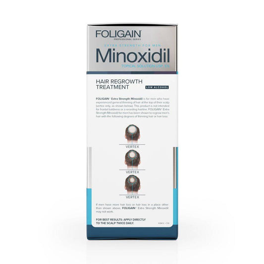 Steigern Sie das Haarwachstum mit FOLIGAIN Minoxidil 5%! Dieses Set mit 3 Flaschen und dem Original-Tropfer enthält eine niedrigere Alkoholkonzentration für eine schonendere Anwendung. Bewährte Formel zur Behandlung von Haarausfall und zur Verbesserung der Haardicke. Für dichteres, gesünderes Haar.