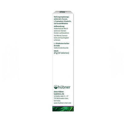 Hübner Gute Laune – Stimmungsaufheller mit L‑Tyrosin, L‑Tryptophan, Vitamin B6, Safran & Rhodiola, 30 Tabletten