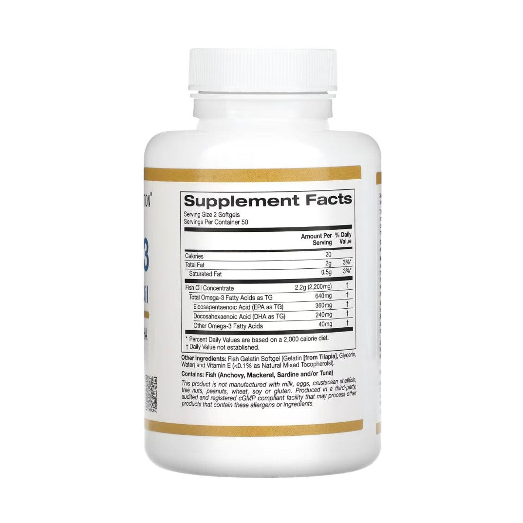 California Gold Nutrion Omega-3 Premium Fish Oil 100 caps, hochwertiges Omega-3-Fischöl, 2.200 mg, 100 Fischgelatine-Weichkapseln (1.100 mg pro Weichkapsel)