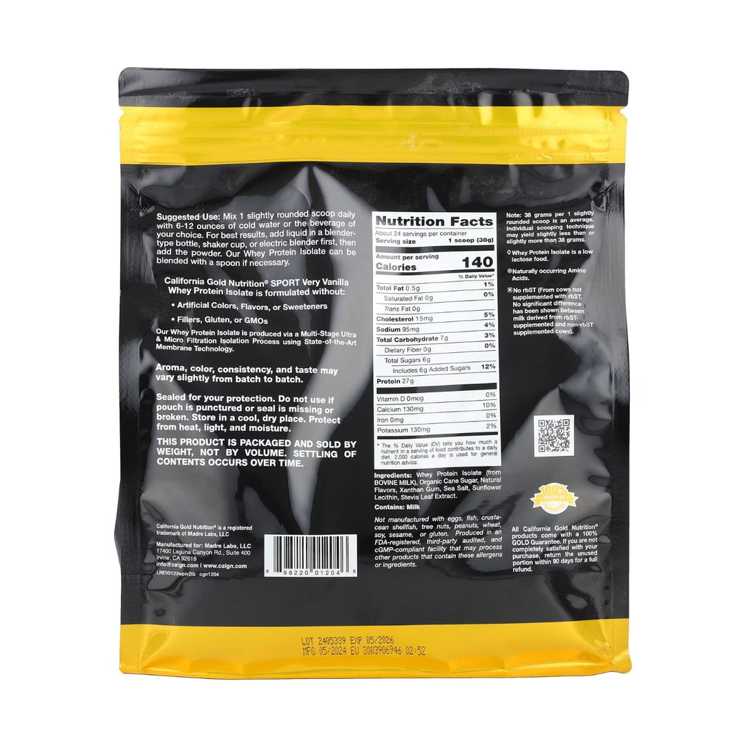 Sport, Whey Protein Isolate, Very Vanilla, Molkenproteinisolat mit Vanillegeschmack für Sportler, 907 g (2 lb.)