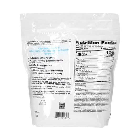 Lake Avenue Nutrition Molkenprotein + Probiotika & Enzyme (Geschmacksneutral, 2,27 kg / 5 lb)