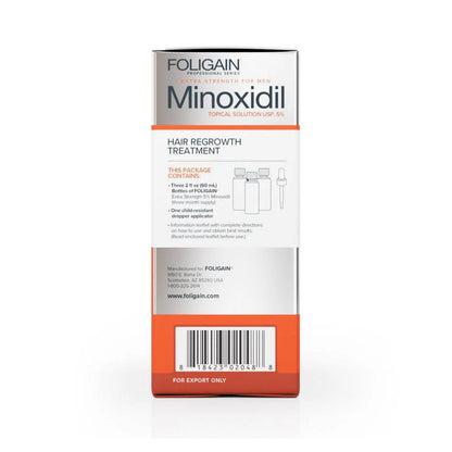 FOLIGAIN Minoxidil 5% , (Set mit 3 Flaschen + Originalpipette), Haarwuchsmittel für Männer 3-Monats