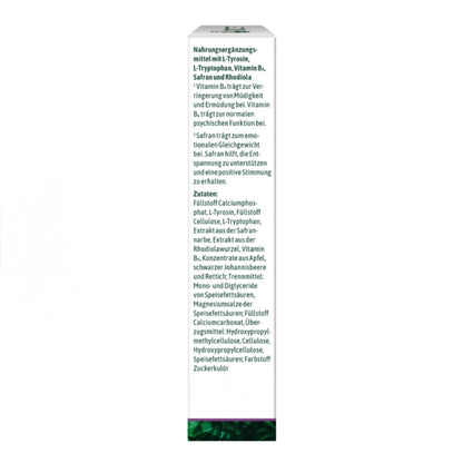 Hübner Gute Laune – Stimmungsaufheller mit L‑Tyrosin, L‑Tryptophan, Vitamin B6, Safran & Rhodiola, 30 Tabletten