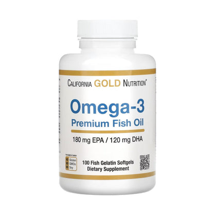 California Gold Nutrion Omega-3 Premium Fish Oil 100 caps, hochwertiges Omega-3-Fischöl, 2.200 mg, 100 Fischgelatine-Weichkapseln (1.100 mg pro Weichkapsel)