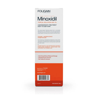 FOLIGAIN Minoxidil 5% Foam Haarwuchs-Schaum für Männer, (Set mit 3x60g Bottles), 3 Bottles reichen für 3 Monate