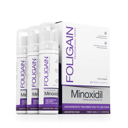 FOLIGAIN Minoxidil 2% Foam Haarwuchs-Schaum für Frauen, (Set mit 3x60g Bottles), 3 Bottles reichen für 3 Monate