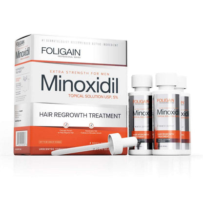 FOLIGAIN Minoxidil 5% , (Set mit 3 Flaschen + Originalpipette), Haarwuchsmittel für Männer 3-Monats
