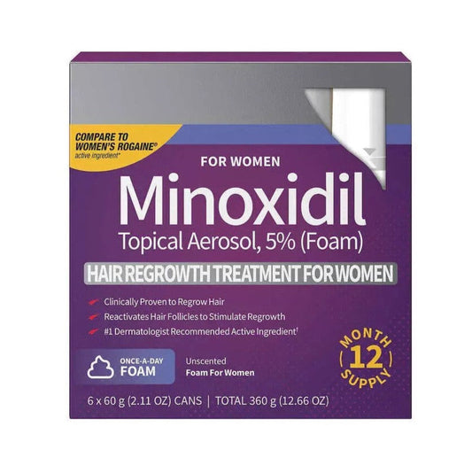 Verbessern Sie das Haarwachstum und bekämpfen Sie Haarausfall mit Minoxidil 5 % Schaum für Frauen. Das Set mit 6x60g Flaschen bietet langanhaltenden Nutzen und sorgt für volles, gesundes Haar. Klinisch bewiesen und einfach anzuwenden für optimale Ergebnisse.