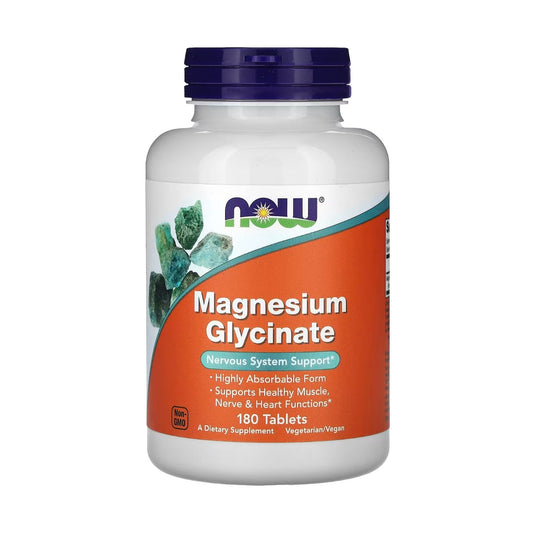 NOW Foods Magnesium Glycinate 200 mg Originalverpackung mit 180 Tabletten hoch bioverfügbares Magnesium Bisglycinat