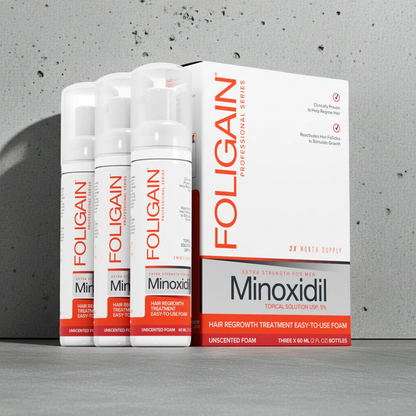 FOLIGAIN Minoxidil 5% Foam Haarwuchs-Schaum für Männer, (Set mit 3x60g Bottles), 3 Bottles reichen für 3 Monate